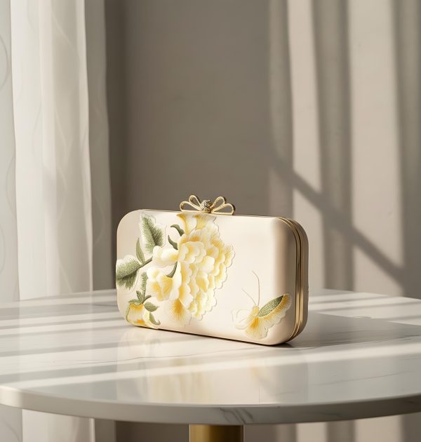 Elegant Floral Embroidered Hard Case Clutch Bag