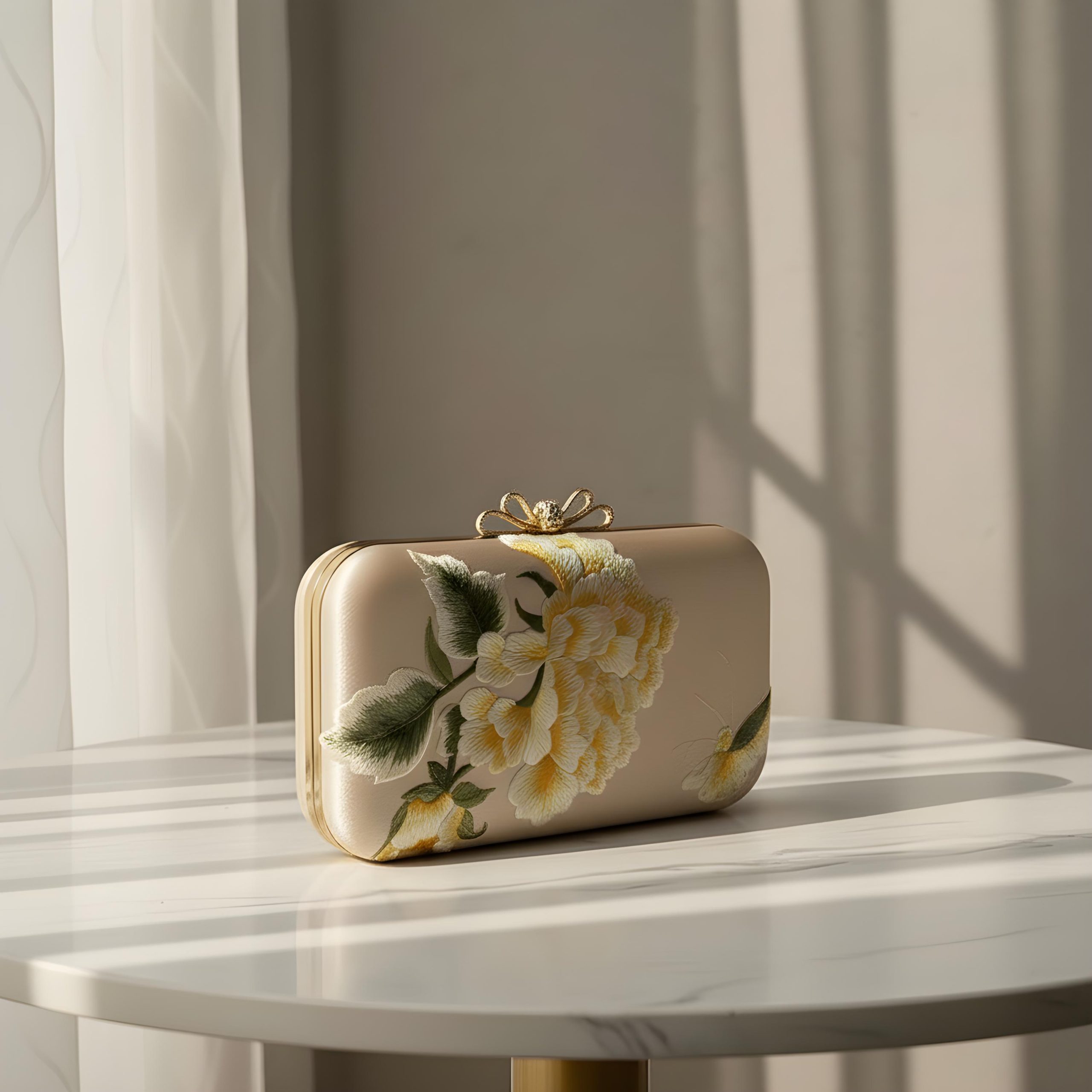 Elegant Floral Embroidered Hard Case Clutch Bag - Image 4