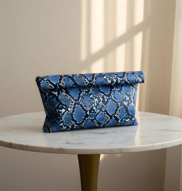 Fashion Snake Print Foldover Clutch Bag