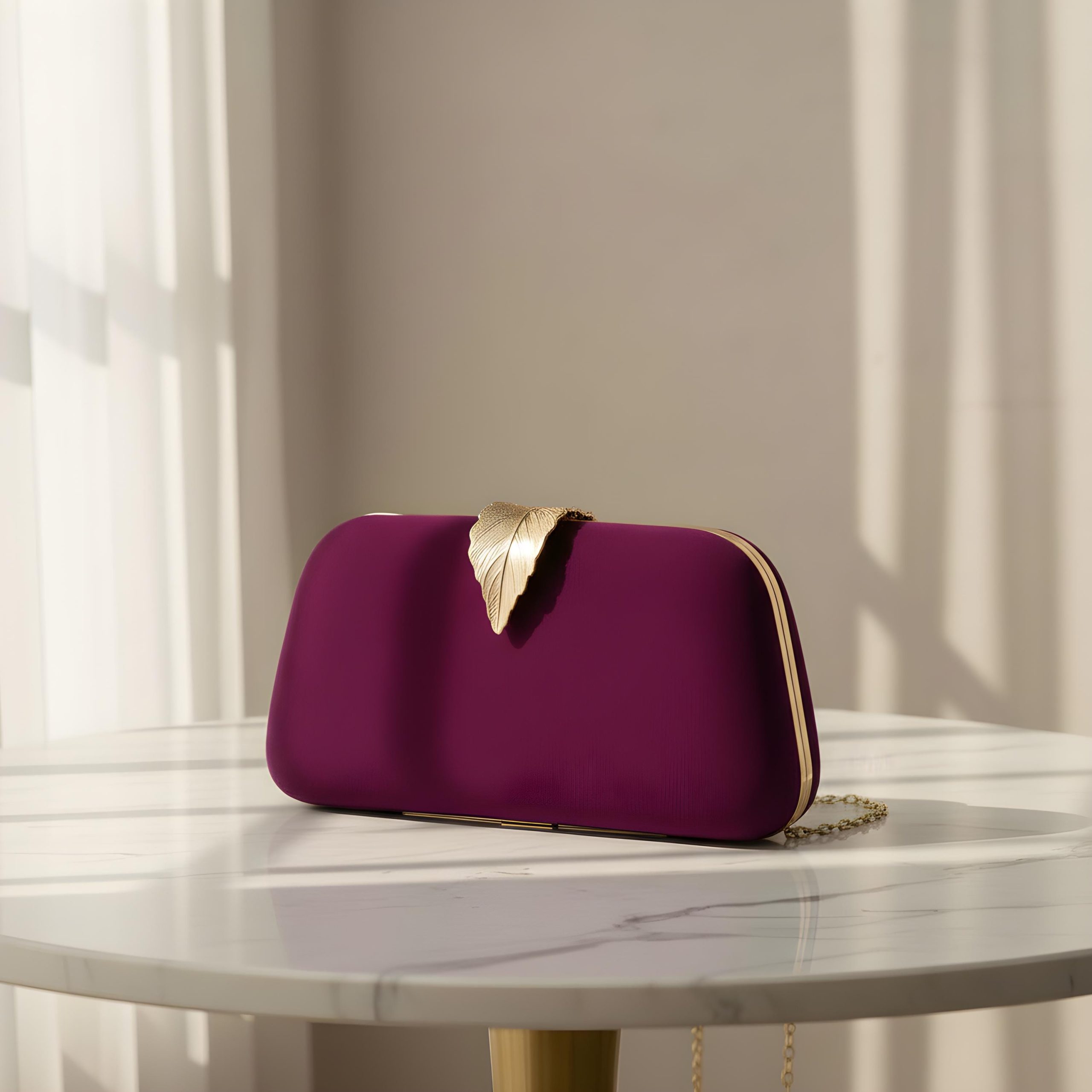 Elegant Leaf Clasp Evening Clutch Bag - Image 4