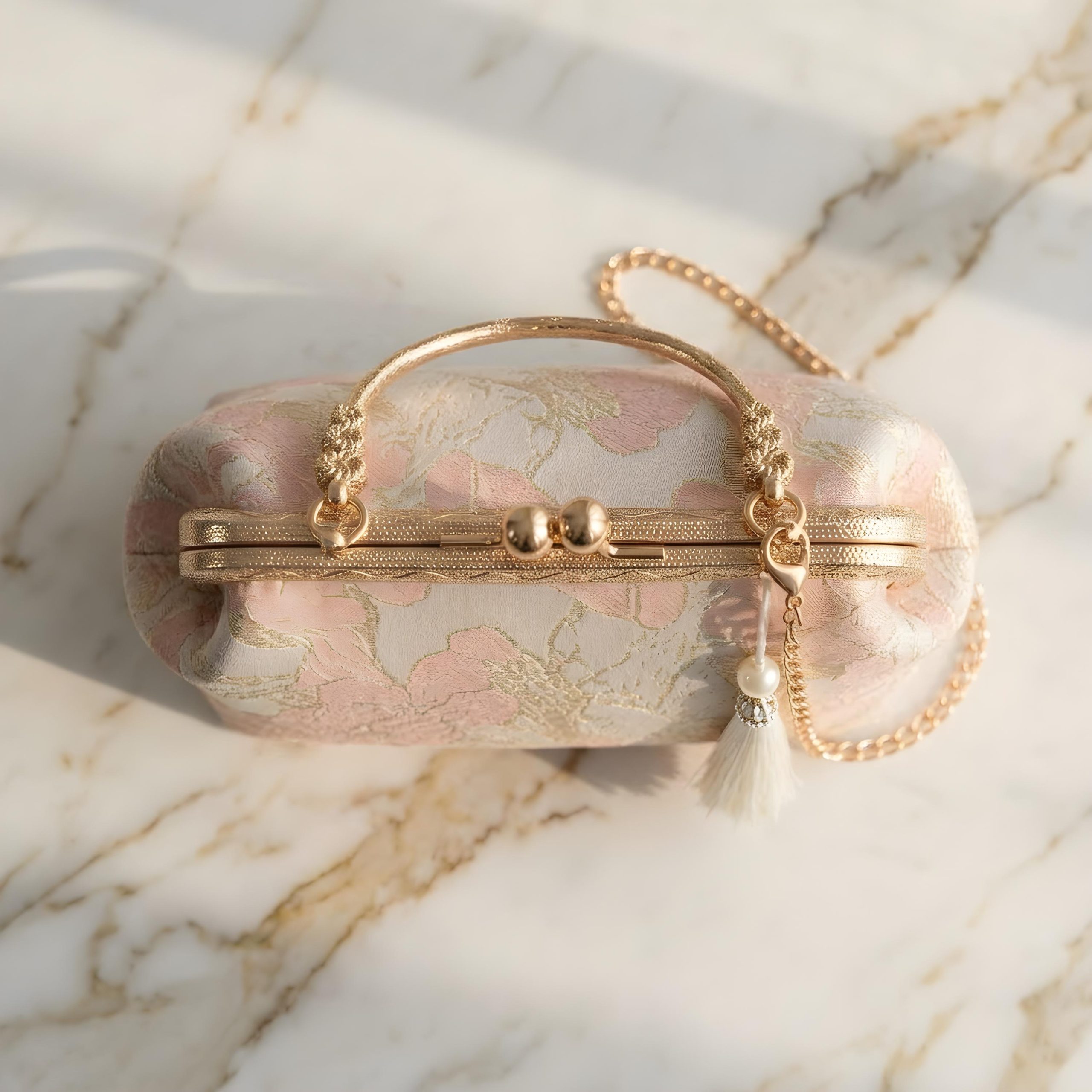 Elegant Floral Jacquard Top Handle Clutch Bag - Image 4