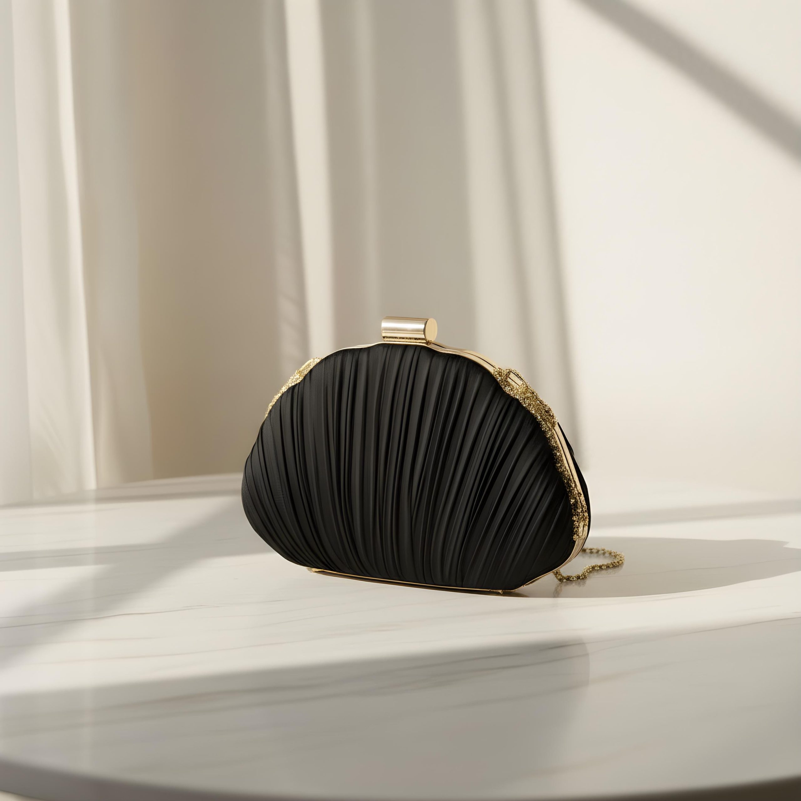 Elegant Pleated Seashell Evening Clutch Bag - Image 6