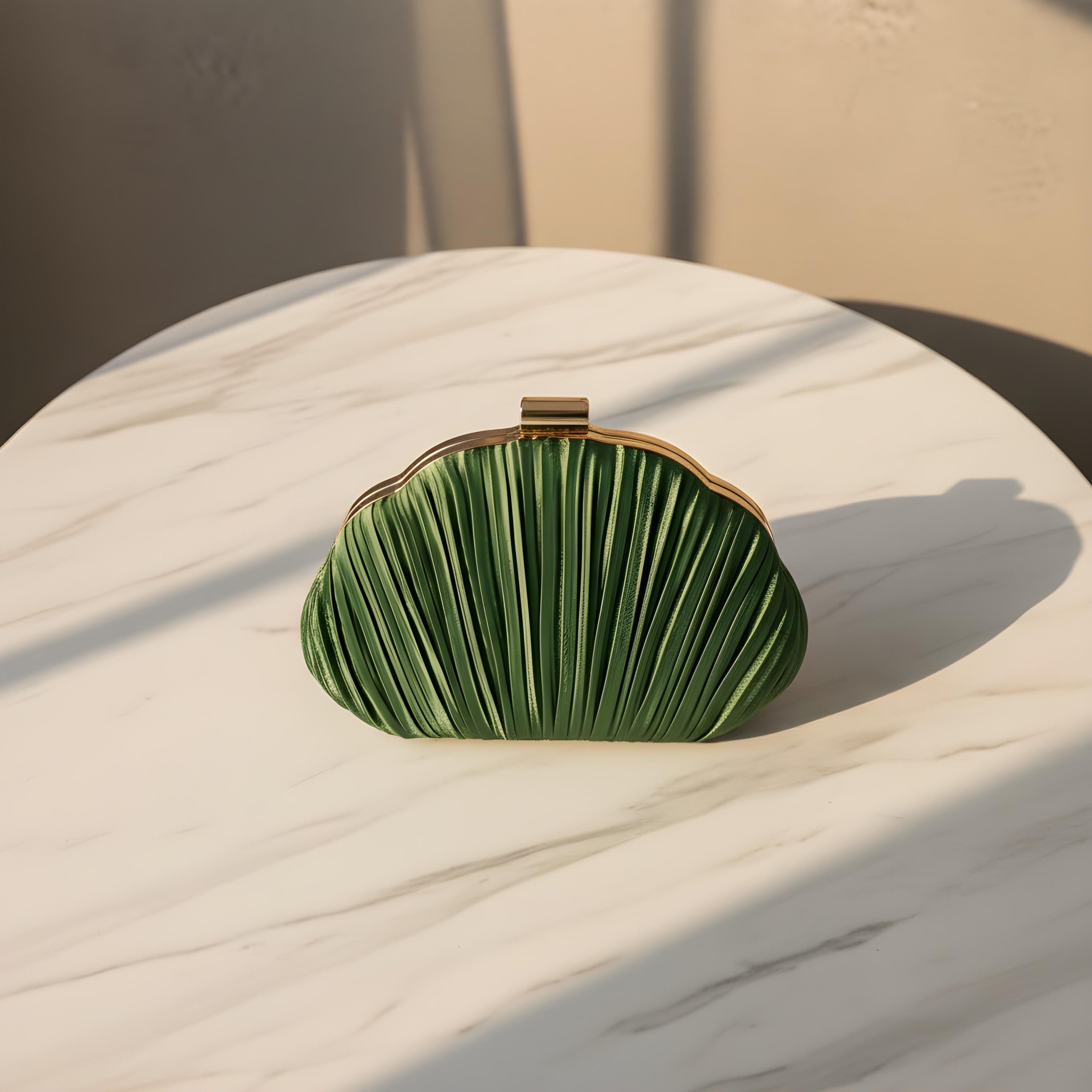 Elegant Pleated Seashell Evening Clutch Bag - Image 5