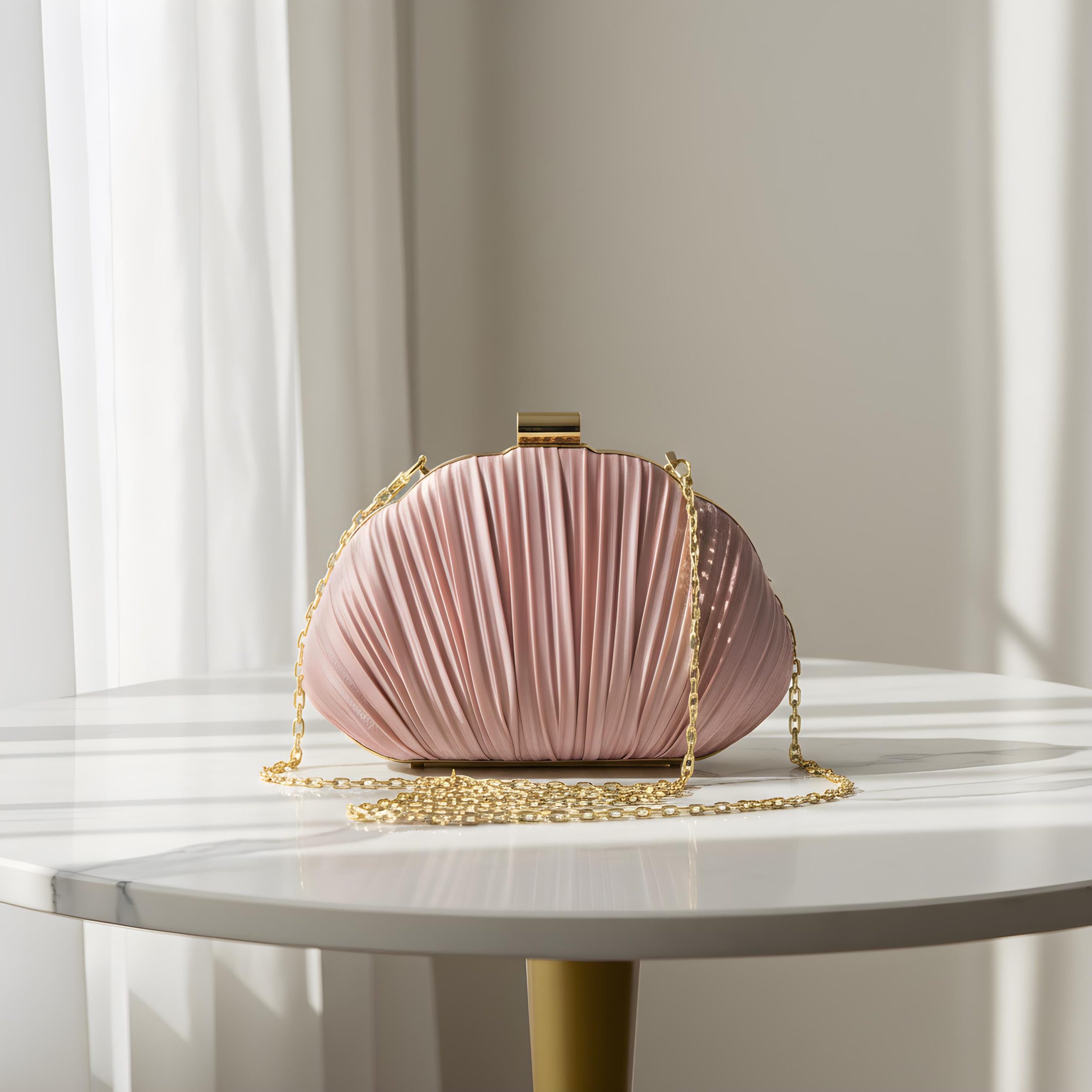Elegant Pleated Seashell Evening Clutch Bag - Image 3
