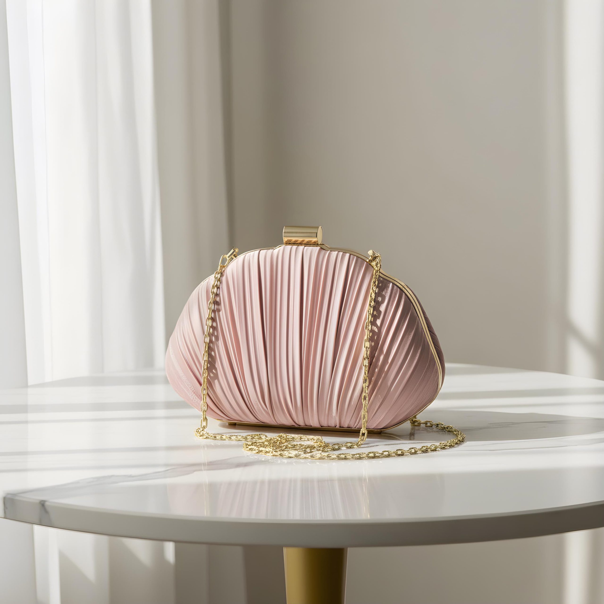 Elegant Pleated Seashell Evening Clutch Bag - Image 2