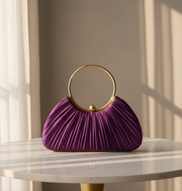 Elegant Pleated Ring Handle Evening Clutch Bag