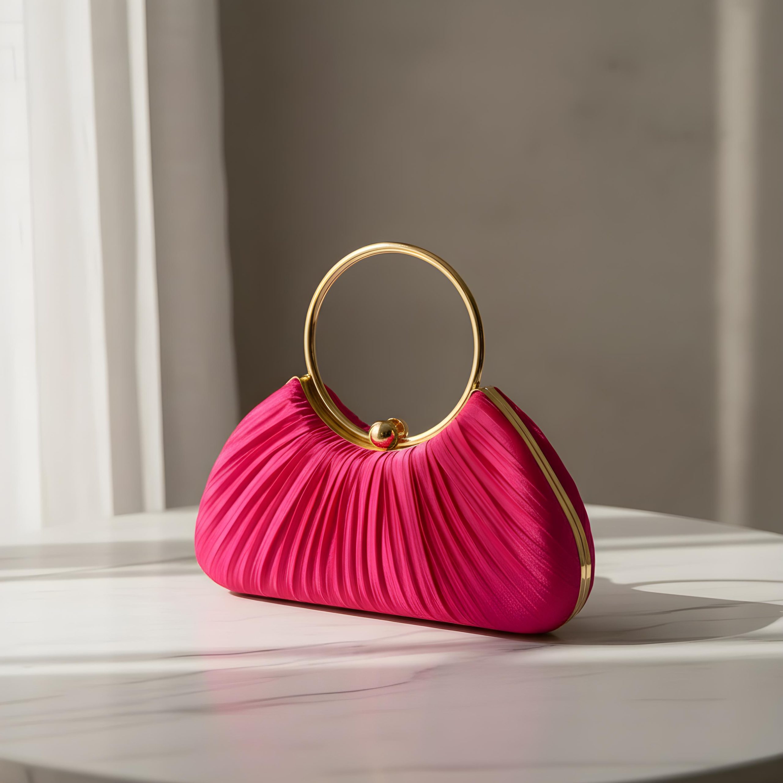 Elegant Pleated Ring Handle Evening Clutch Bag - Image 3