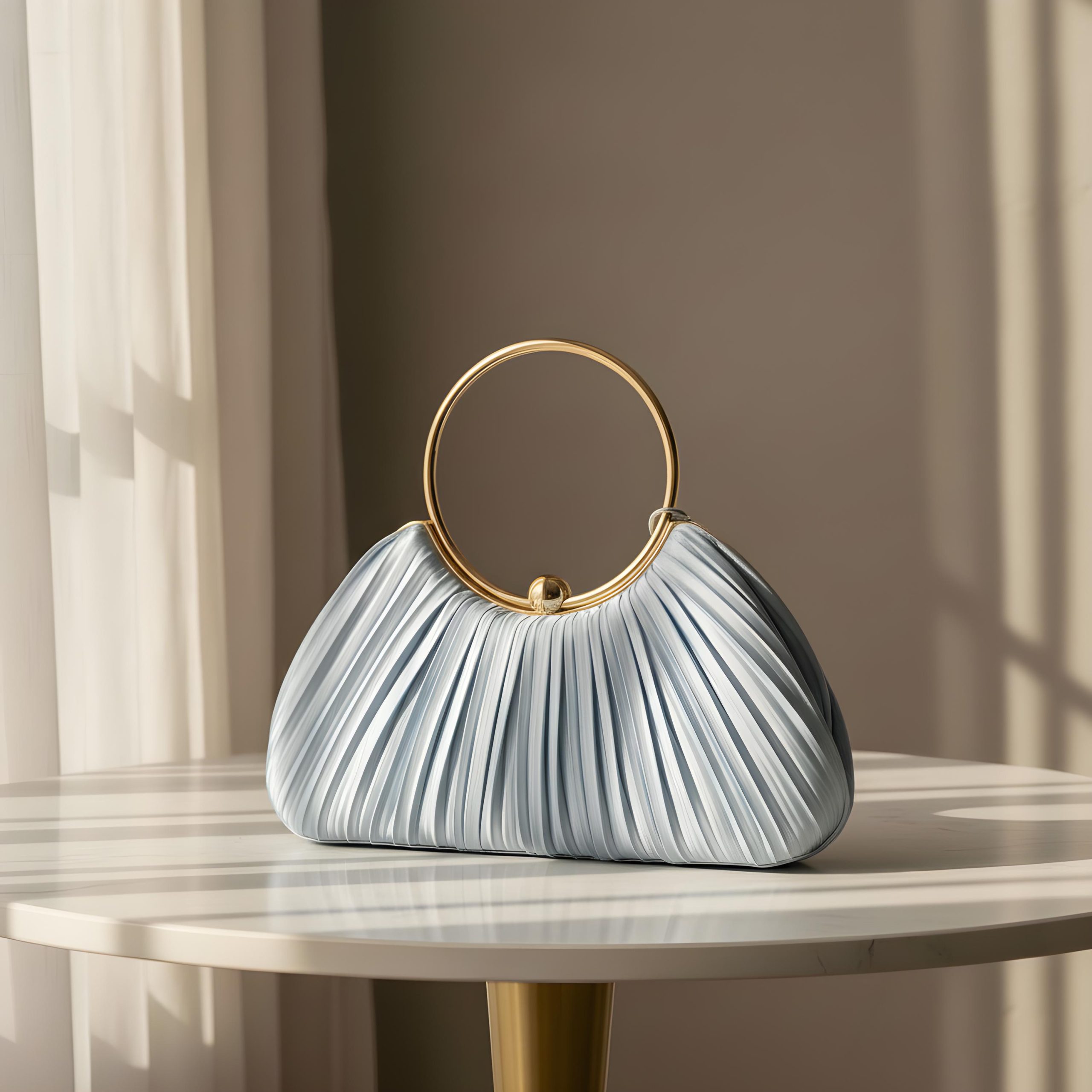 Elegant Pleated Ring Handle Evening Clutch Bag - Image 4