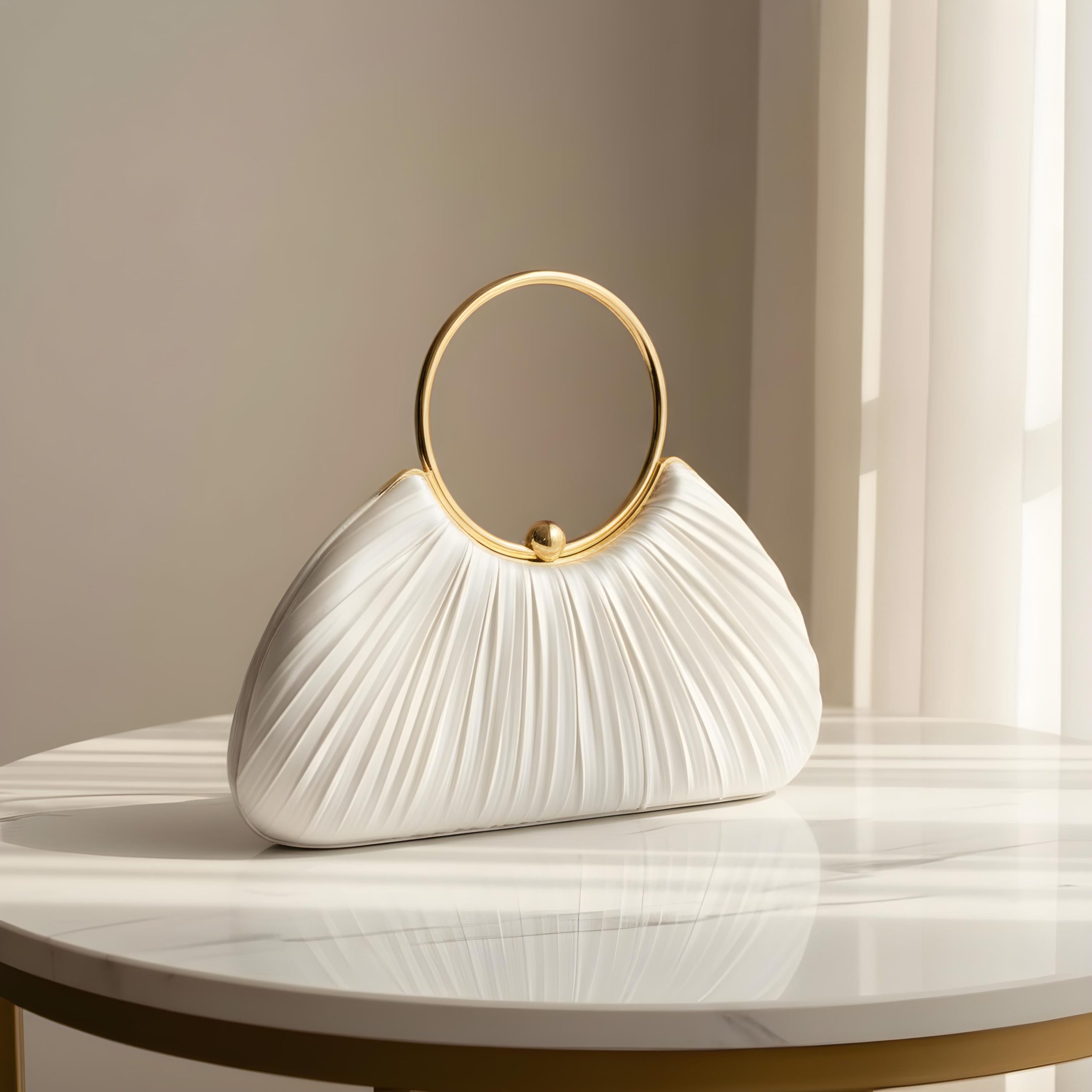 Elegant Pleated Ring Handle Evening Clutch Bag - Image 2