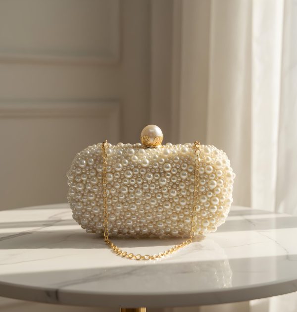 Luxury Faux Pearl Beaded Evening Clutch Bag