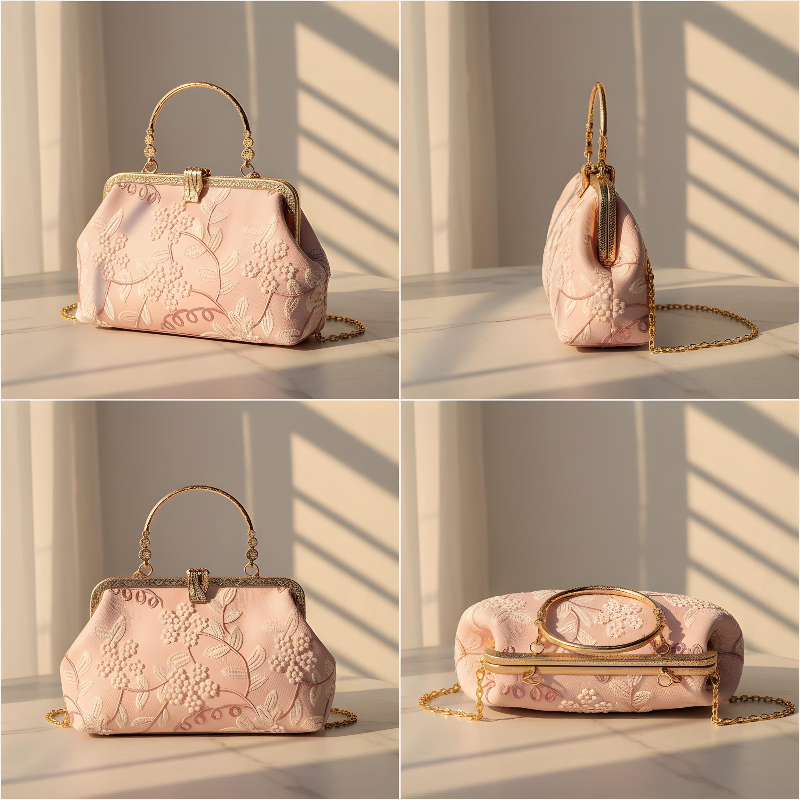 Elegant Floral Embroidered Top Handle Evening Clutch Bag - Image 4