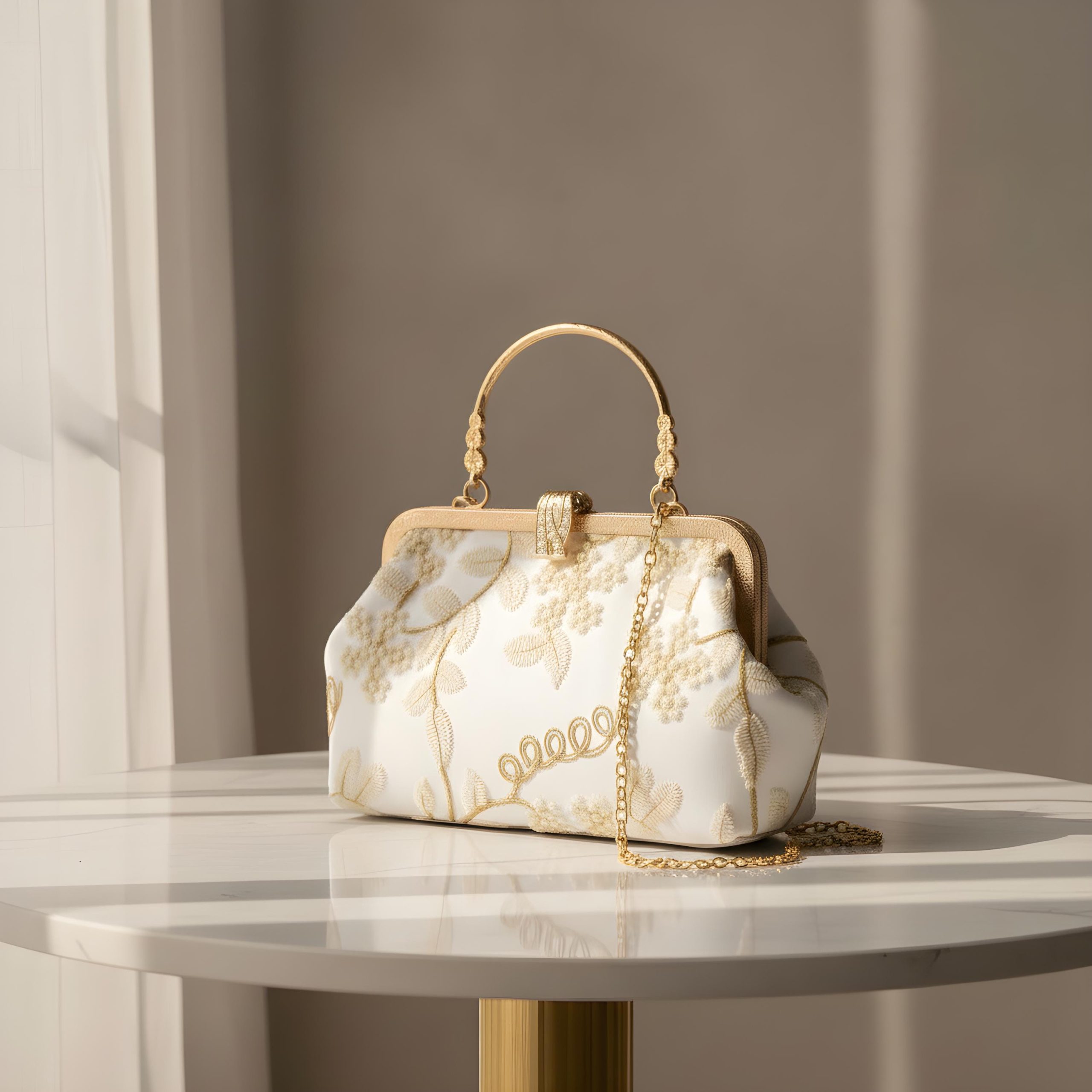 Elegant Floral Embroidered Top Handle Evening Clutch Bag - Image 2