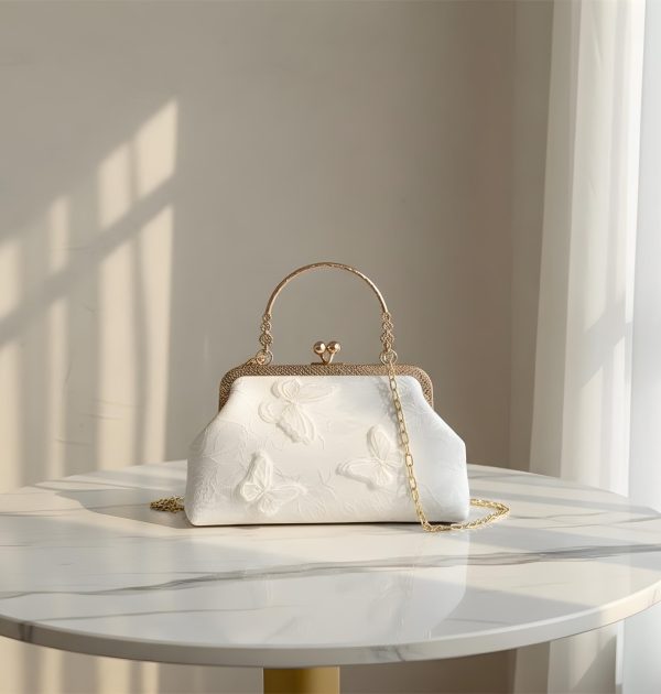 Elegant Embroidered Satin Top Handle Clutch Bag