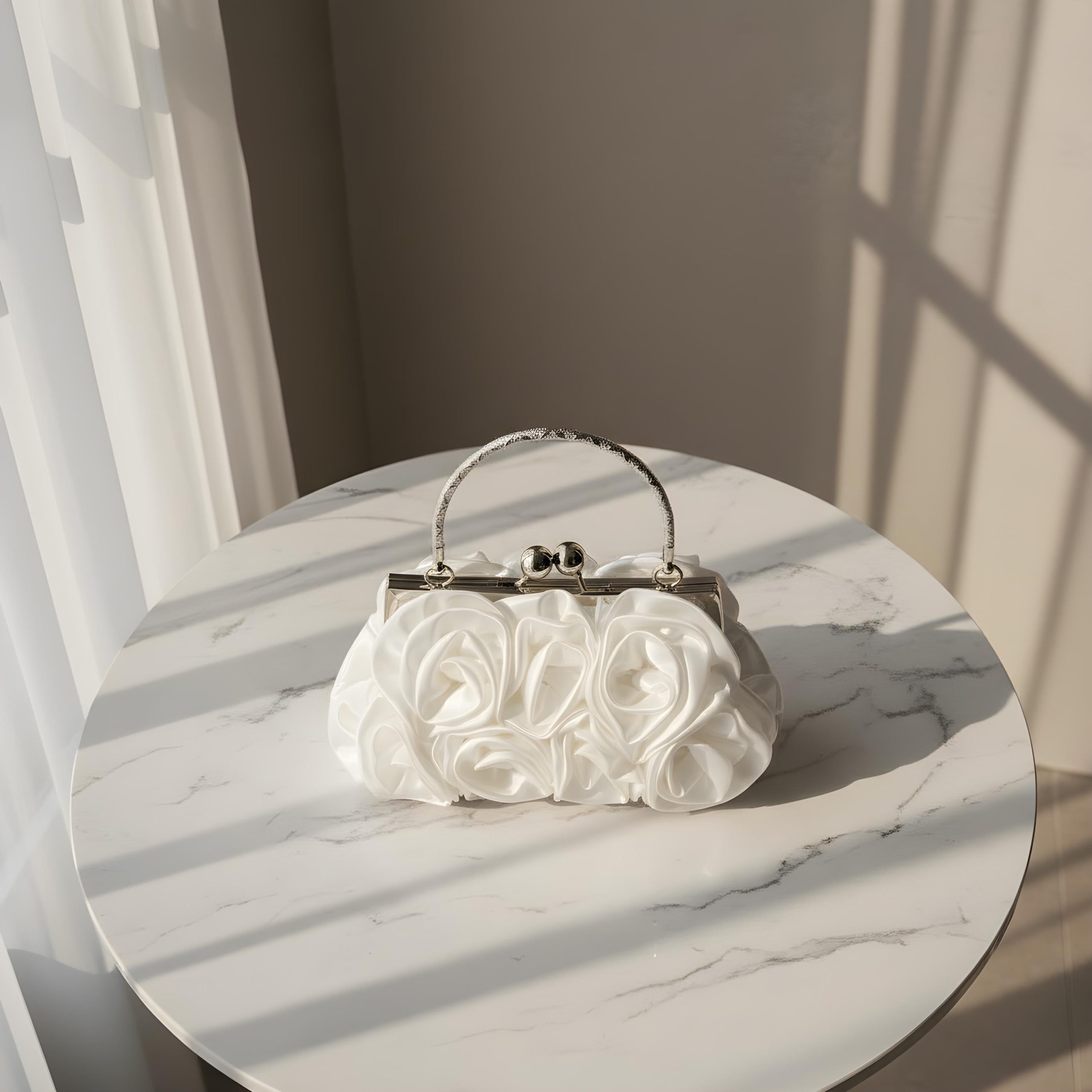 Elegant 3D Rose Satin Top Handle Evening Clutch Bag - Image 4
