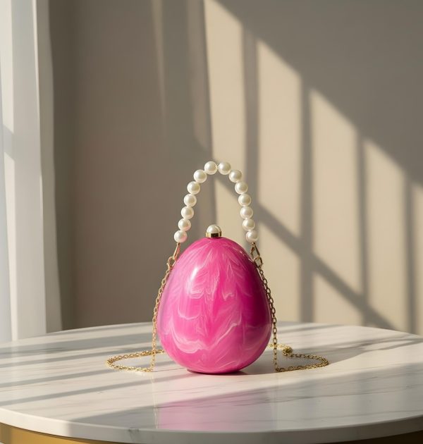 Elegant Egg-Shaped Pearl Handle Evening Clutch Bag